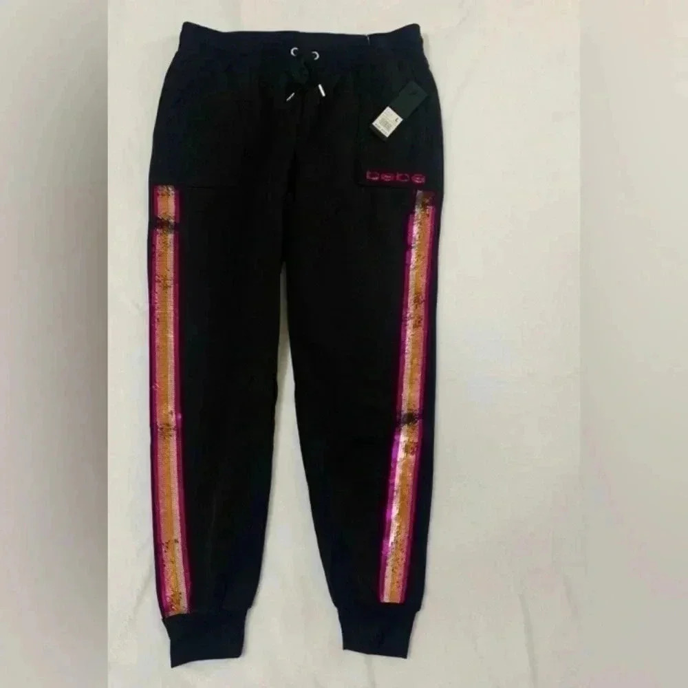 BEBE SEQUIN JOGGERS  PANTS MEDIUM NWT